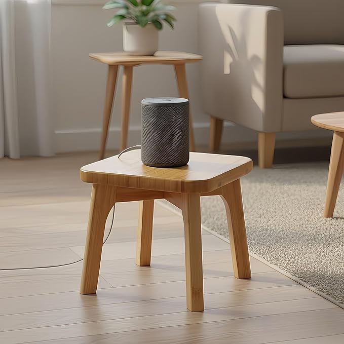 Wooden Step Stool for Kids & Adults – Small Foot Stool for Sitting or Reaching, Anti-Slip, 300lbs Capacity for Bathroom & Kitchen