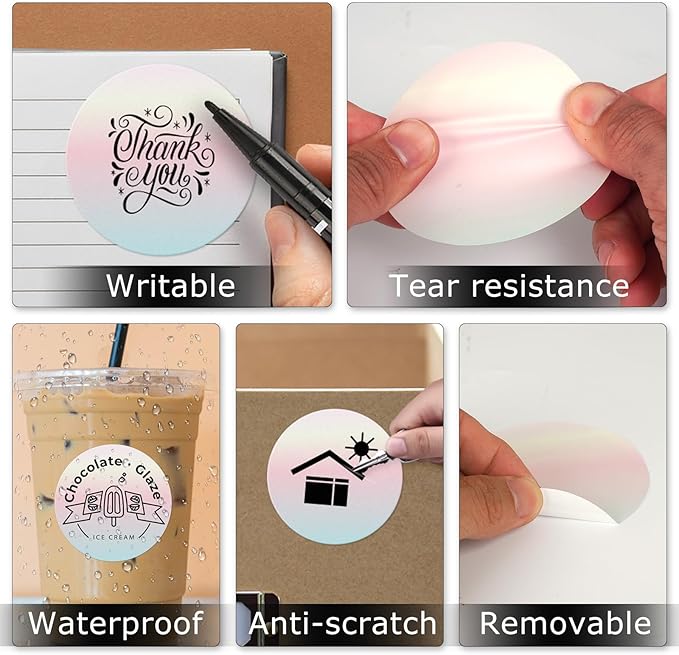 Red Gradient Thermal Labels Vinyl 3 Inch Self-Adhesive Circle Stickers Roll Waterproof Printable Round Decals Name Tag for QR Code DIY Office Address 500 PCS