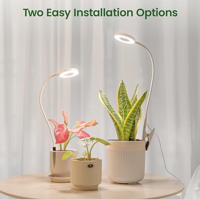 LORDEM Indoor Plant Grow Lights with 6/8/12/16H Auto Timer, 3 Spectrum Modes, Full Spectrum LED, Adjustable Height, for Small Plants, 1 Pack White