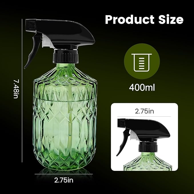 Plant Mister Fine Mist Water Spray Bottle for Plants - 0.43L/15.17oz Handheld Glass Spray Bottles with Adjustable Nozzle - for Indoor Flower, Plant, Gardening, Cleaning (Light Green)