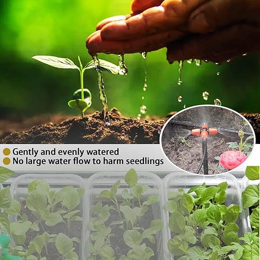 Drip Irrigation Kit Automatic Watering System with Water Timer 64FT 1/4 Tubing and 12 Rain Spray Watering Nozzles in 4 Directions for Potted Plants Yard Lawn Juvenile Plants Greenhouse Mist