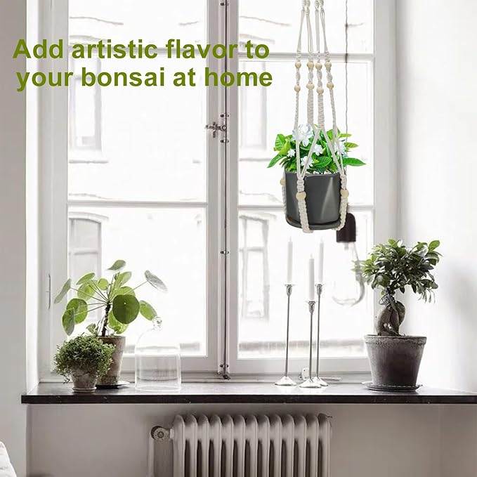 Plant Hangers, 35’ Plant Hangers Indoor, Handmade Woven No Tassels Style Hanging Plant Holder with Wood Beads Decorative Flower Pot Holder for Indoor Outdoor and Home Decor Hanging Planter