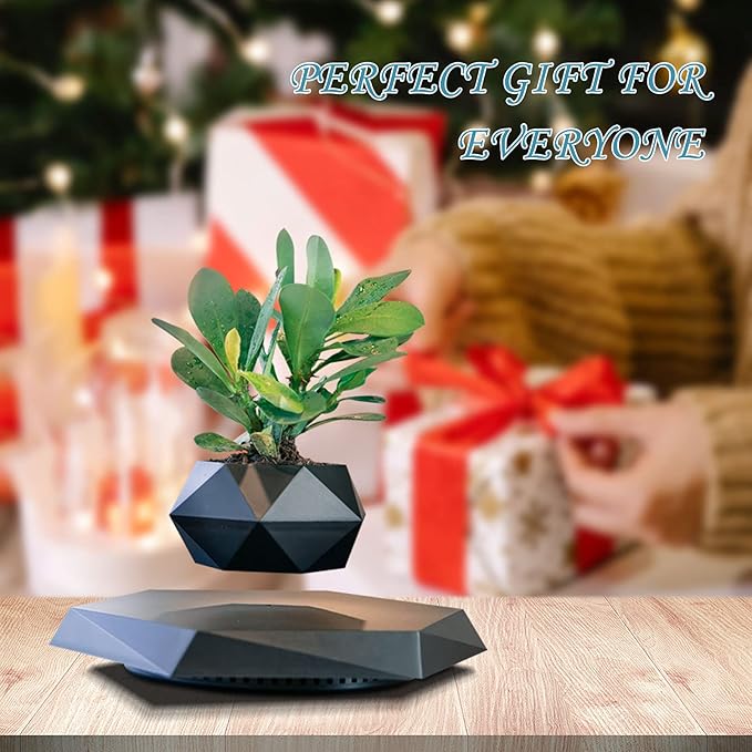Levitating Plant Pot,Magnetic Floating Plant Pot for Small Plants,360°Rotating Levitating Desk Decor for Home & Office,Floating Pot Gift for Plant Lovers,Birthday, Christmas, New Year(black)