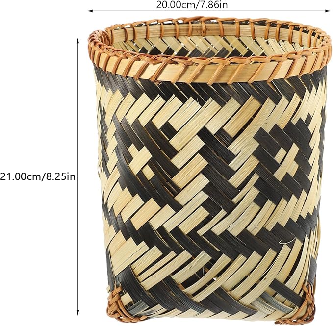 Zerodeko Rattan Trash Can Willow Wastebasket Round Wicker Storage Baskets Woven Picnic Laundry Hamper Seagrass Planter Woven Flower Pot Garbage Bin Rustic Decor 21cm