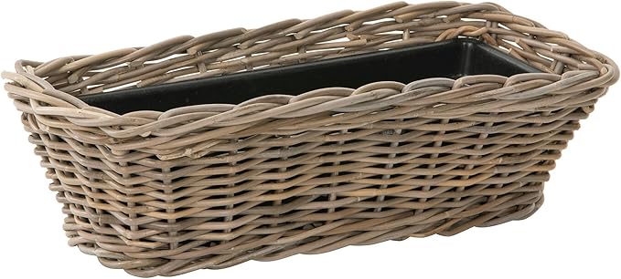 Kouboo Rectangular Rattan Planter Basket with Handles 2.5 Gallon Plastic Pot Liner with Drain Holes Included No Saucer Indoor and Outdoor Use