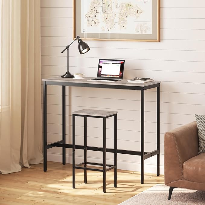 MAHANCRIS Set of 2 Bar Stools, 29.5" Tall Counter Bar Stools, Kitchen Breakfast Bar Chairs with Footrest, Rectangular Industrial Bar Chairs, for Dining Room, Greige and Black BAHG01701 (Pack of 4)