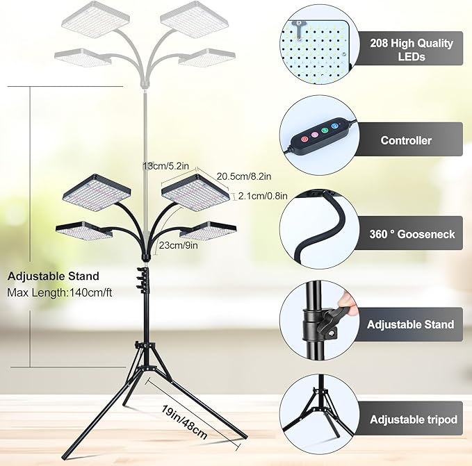 Grow Lights for Indoor Plants 100W, Natural Sunlight Full Spectrum Plant Growing Lamps for Houseplants & Bonsai Tree, 4/8/12/16/20 Hr Timer Plant Light Auto On/Off Everyday