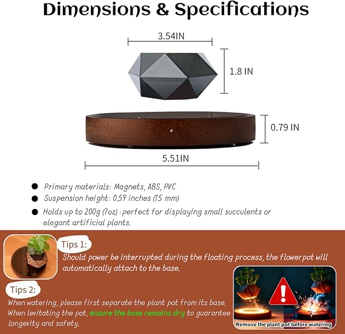 MOOCCI Magnetic Levitation Lamp, Floating Plant Pot with Glowing Base for Home Decor, Creates Romantic Ambiance, Modern Nightstand Lamp and Thoughtful Gift for Lover (Black)