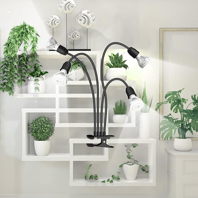 SANSI LED Grow Lights for Indoor Plants, 600W Full Spectrum Gooseneck Clamp Grow Lamp, 40W Power Plant Light with High PPFD for Seeding, Lifetime Free Bulb Replacement Plant Lights for Indoor, 4 Head