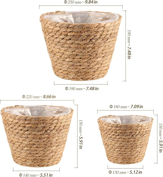 4 Pack 10 in 8.7 in 7 in Seagrass Planter Basket for Indoor Outdoor Plants, Decorative Woven Flower Pot Cover Fits Most Plant Containers