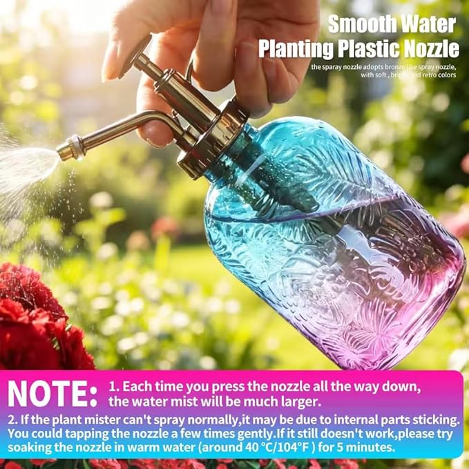 35 oz/1000 ml Metal Indoor Small Watering Can with Long Spout for House Plants Decorative, 12 oz/360 ml Glass Plant Mister Spray Bottle for Bonsai Garden Flowers