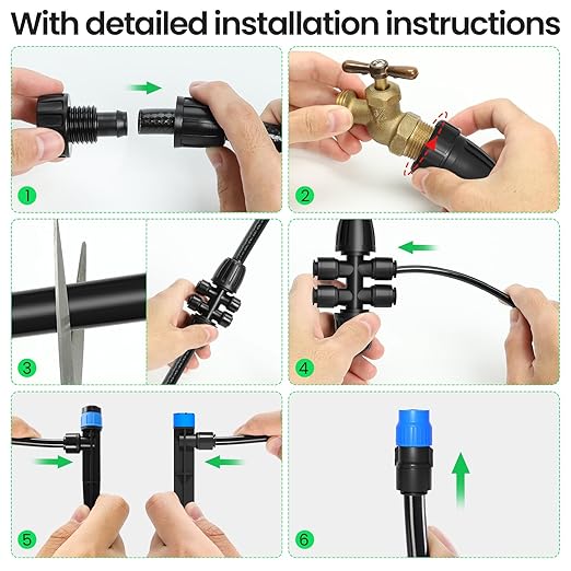 MIXC 247 FT Drip Irrigation System,Quick Connector Garden Watering System Automatic Sprinkler System Kit for Lawn Raised Bed Greenhouse Plant Watering System with 1/4'' Tubing,Drip Emitters,Connectors