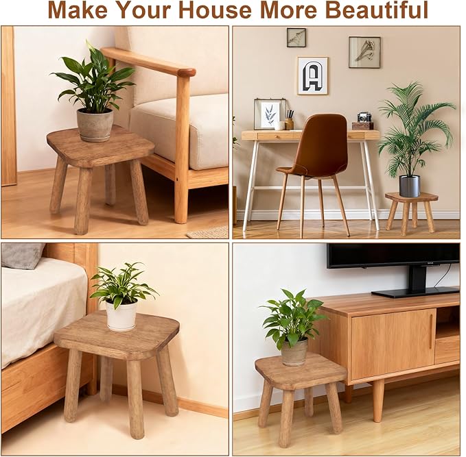 Solid Wooden Stool 9.3''H Wooden Plants Stand Wooden Decorative Stool Small Wood Stand for Bathroom Bedroom Livingroom Kitchen Bathroom
