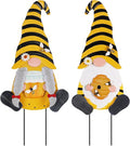 YEAHOME Metal Gnome Decorative Garden Stakes, 2 Pcs Outdoor Garden Decor with Honeybee Ornament Spring Decorations Yard Art Stakes for Indoor Outdoor Patio Lawn (Yellow & Orange)