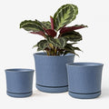 Ceramic Plant Pots Set of 3 with Saucers, 4.3/5.5/7 Inch Planters for Indoor Plants, Drainage Hole Flower Pots for Succulents, Herbs, Aloe, Modern Home Decor, Blue