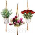 Macrame Plant Hangers Planter Flower Pots Holder 3 Pack Basket Stand Tassels with 6 Hooks Kit Cotton Rope for Decorative Indoor Outdoor Patio Garden Boho Home Décor (POTS NOT Included) (BROWN)