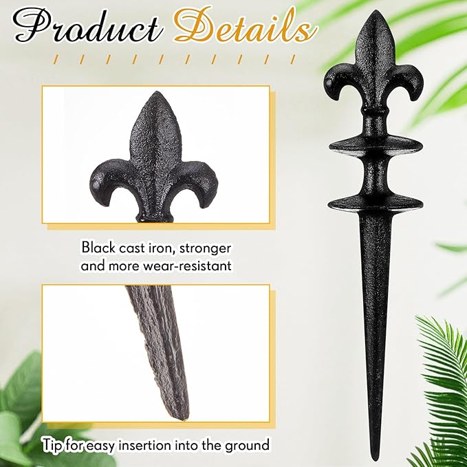 Tandefio 3 Pcs Fleur De Lis Garden Hose Guide Stakes, Heavy Duty Decorative Antique Black Cast Iron Metal Hose Guides, Plant Protector for Lawn Yard Flower Bed