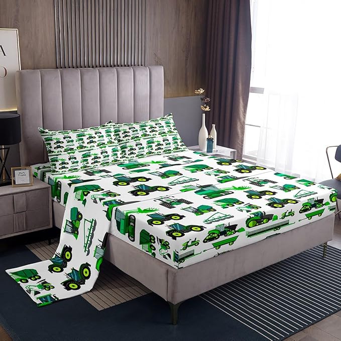 Feelyou Tractors Sheet Set Twin Size Kids Bed Sheets Boys Cartoon Farm Truck Bed Sheets Set Ultra Soft Construction Cars Bedding Set Children Equipment Car Decor Bedroom, Luxury Microfiber