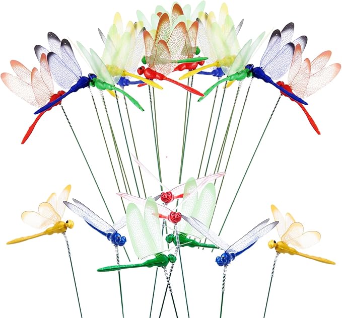 3D Decorative Dragonfly Garden Stakes Dragonflies Garden Decorations for Yard Patio Lawn Plant Flower Pot Decor, 25 Pcs