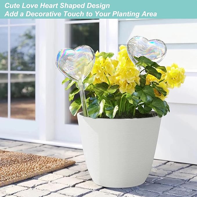 Kingbuy Plant Waterer Self Watering Globes Colorful Glass Plant Watering Bulbs Heart Shaped Garden Water Device for Indoor Outdoor Plants, 4 Pack