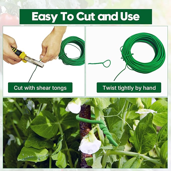 100FT Soft Plant Ties, 2.5mm Heavy Duty Rubber Coated Garden Twist Tie with Metal Core, Reusable Damage-Free Support for Tomatoes, Climbing Plants, Vegetables & Vines