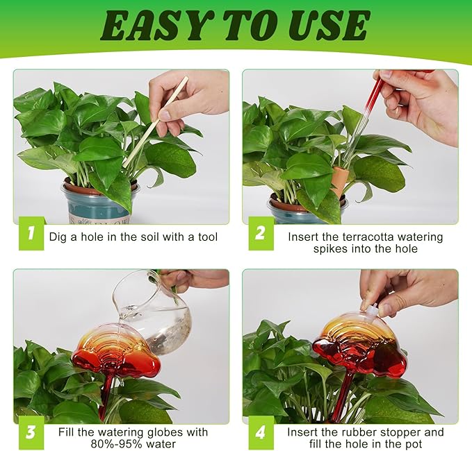 3 Pcs Plant Watering Globes Rainbow Cloud,Self Watering Globes with Watering Spikes,Self Watering Planter Insert for Travel Vacation,Glass Watering Bulbs for Indoor & Outdoor Plant