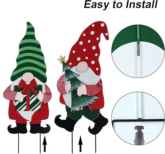 YEAHOME Outdoor Christmas Decorations for Home, Decorative Garden Stakes 2 Pack Gnomes for Christmas Decor, Metal Yard Signs Xmas Decorations for Outside Garden Yard Lawn Patio Holiday Party