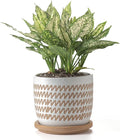 Ceramic Flower Pots Indoor-Outdoor: 7.75 Inch Large Planters with Drainage Holes & Saucer - Modern Decorative Plant Pots Ceramic for Home Gardeners (Wave)