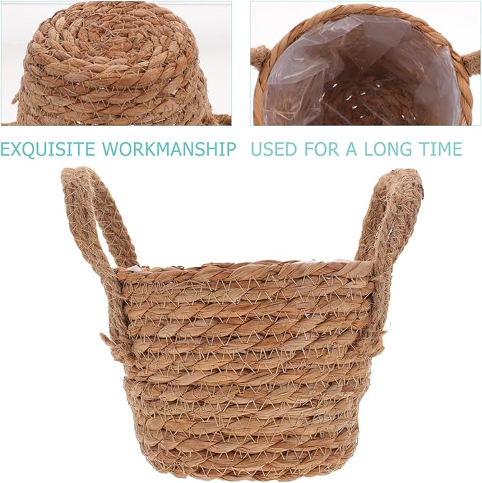Alipis Seagrass Basket Planter Woven Flower Pots 2pcs 15cm Rattan Storage Basket Plant Container Straw Flower Pot for Indoor and Outdoor Plants