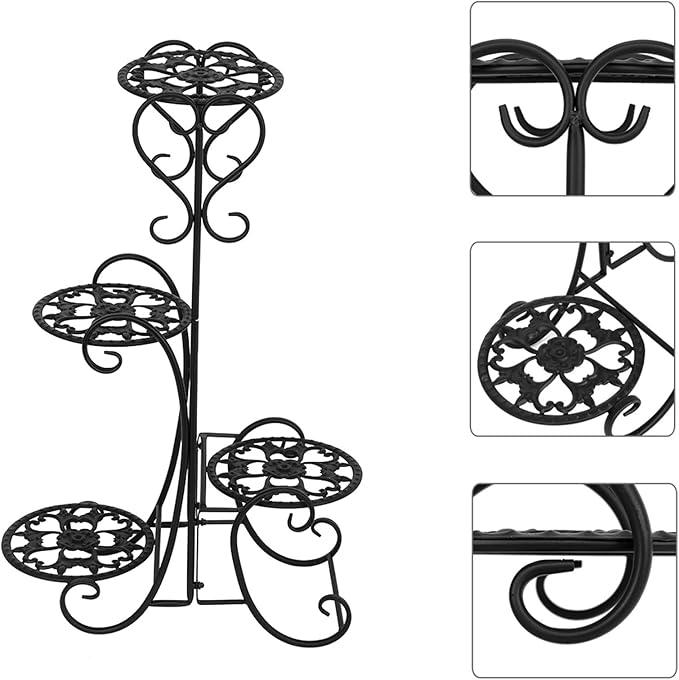 Plant Stand Indoor Outdoor, 4 Tier Metal Flower Pot Holder Shelves for Multiple Plants, Multi Tiered Planter Rack Display Shelf for Patio Garden Living Room (YH-CJ006)