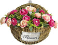 Hand-Woven Seagrass Wall Hanging Basket, Boho Half-Moon Hanging Planter with "Flowers" Label, Rustic Wall Mounted Storage Basket for Plants, Keys, Small Decor (Natural Seagrass)