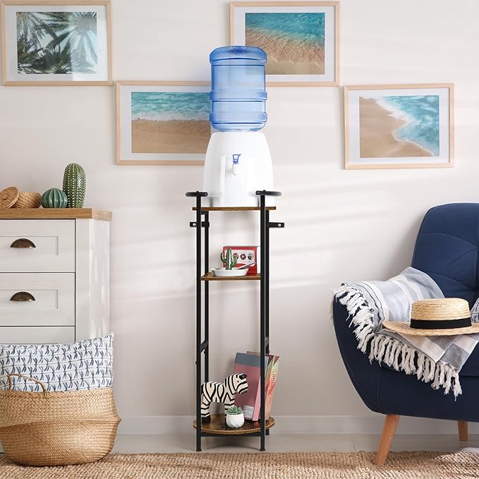 5 Gallon Water Dispenser Jug Stand 3-Tier Drink Beverage Dispenser Holder with Storage Shelf, 36.5'' Tall Water Stand for 1-5 Gallon Water Bottles/Crocks, Water Jug, Plants, Rustic Brown & Black