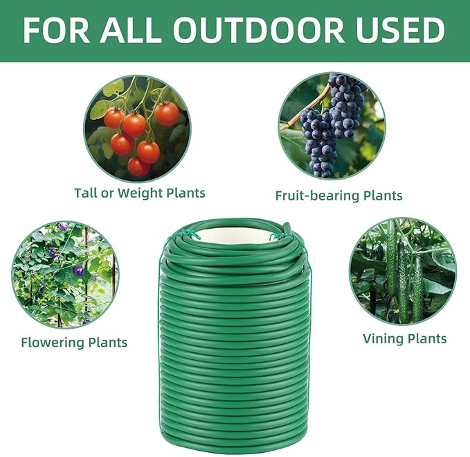 Soft Plant Ties, 66FT Green Garden Wire, Flexible Garden Twist for Climbing Plants, Tomatoes, Outdoor Plants, Vegetables, Flowers, Roses Plant Support (Diameter - 3.5MM)