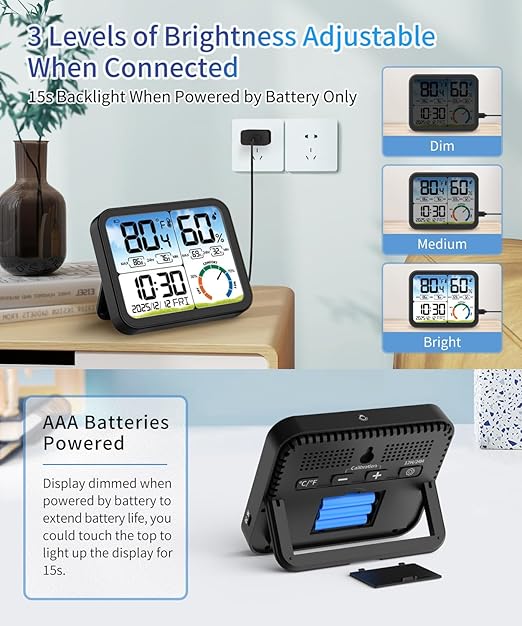 VOCOO Digital Indoor Room Thermometer - 5.8'' Extra Large Display Temperature Humidity Sensor with Accurate Temp Humidity Gauge Monitor, Calibration, Max & Min Records, Comfort, Backlit, Date & Clock