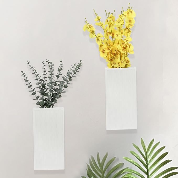 Wood Wall Planter Set of 2, Modern Wall Hanging Decor Pocket Planter for Greenery and Dried Flowers, Indoor Wood Hanging Vase (White)