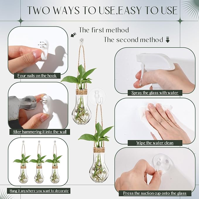Baderke 9 Pack Window Propagation Stations 3.9 Inch Plastic Hanging Plant Propagation Vases with Hooks & Cleaning Brush Clear Tubes for Plant Clippings, Home Office Decor, Gardening Gifts for Women