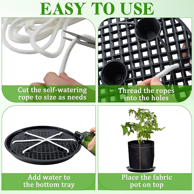 5-Pack 12" Plastic Plant Saucer, Self Watering Pots for Indoor Plants, Bottom Plant Water Catcher Tray, Indoor/Outdoor Greenhouse Garden Auto-Irrigation System for 5 Gallon Fabric Grow Bag