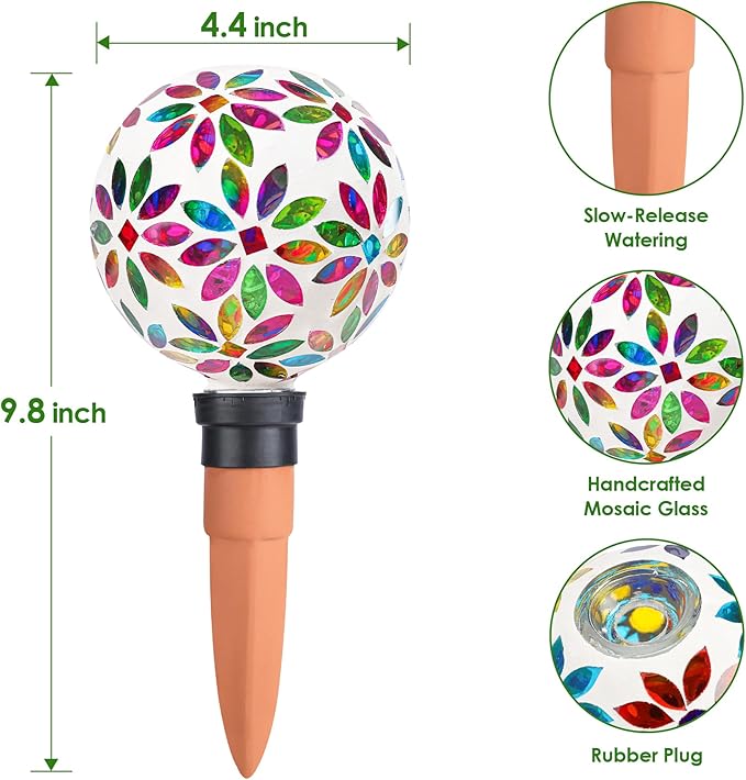Terracotta Watering Spikes Mosaic Watering Globes for Outdoor Plants 2 Pack Automatic Plant Waterer Watering Devices Water Bulbs