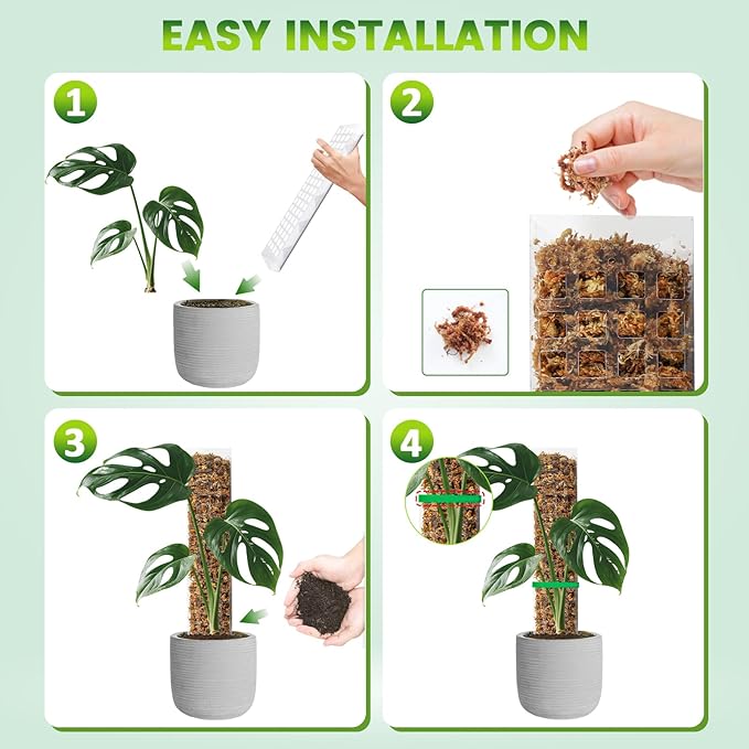 EOX 4 Pcs 15 Inch Plastic Moss Pole for Monstera, D Shaped Poles for Climbing Plants Work with Sphagnum Moss, 56 Inch Plant Stake Set of 4, Garden Ties