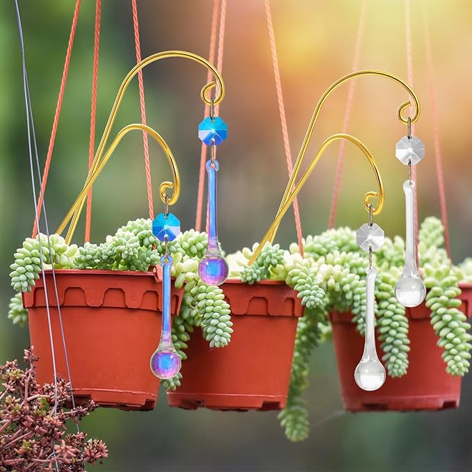 Potted Plant Trellis with Colorful Crystal Sun Catchers, 6.7 Inch Metal Plant Stakes, Fairy Stakes for Mini Potted Plant Decoration for Home Window Garden (4 Pack)