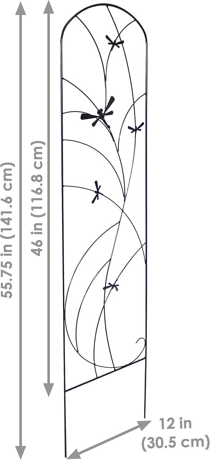 Sunnydaze 56-Inch Dragonfly Delight Outdoor Plant Trellis - Metal Garden Trellis for Climbing Plants - Set of 2 - Black