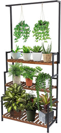 ULIKE Plant Stand Outdoor Indoor Hanging Plant Shelf for Multiple Plants 3 Tier Tall Plant Stand Wood Rack with Metal Frame for Patio Garden Balcony