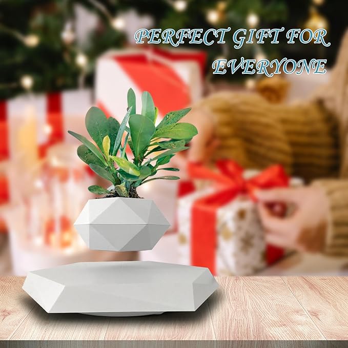 Levitating Plant Pot,Magnetic Floating Plant Pot for Small Plants,360°Rotating Levitating Desk Decor for Home & Office,Floating Pot Gift for Plant Lovers,Birthday, Christmas, New Year(white)