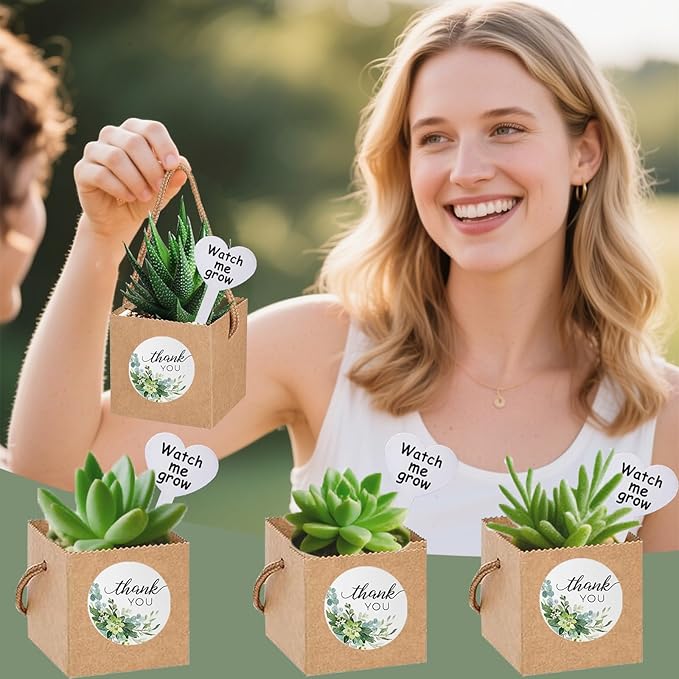 HejVulkan 40 Pack Succulent Wrap Bags Set with 2.5 inch Succulent Gift Box, Heart Plant Tags, Thank You Stickers and Mark Pen, Great Party Favor Gifts for Wedding, Baby Showers, Bridal Showers