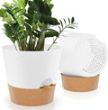 YNNICO 10 inch Plant Pots, Self-Watering Planters with Drainage Holes & Saucers for Indoor and Outdoor Plants (2-Pack,White