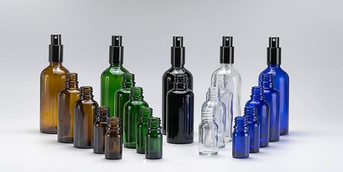 YIZHAO Black Glass Spray Bottles 2oz, with Small Fine Mist Spray, Metal Cap, Refillable for Essential Oil,Travel,Cleaning,Perfume,Aromatherapy,Makeup – 12 Pcs