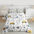 Feelyou Construction Comforter Set Twin Kids Cartoon Car Excavator Tractor Toddler Comforter Equipment Trucks Dinosaur Comforter Set Construction Vehicles White Yellow Duvet Set with 1 Pillow Case