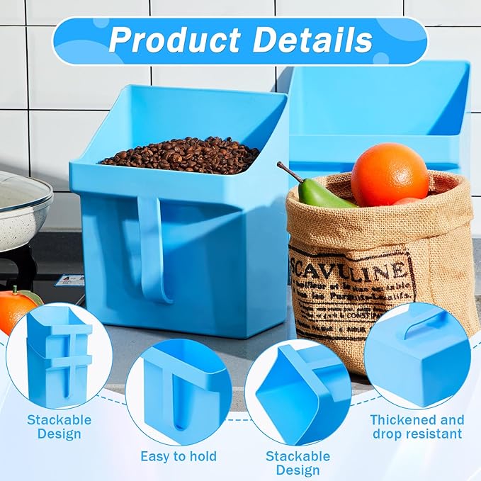 Relaxweex 2 Pcs Large Feed Scoop 128 oz Plastic Utility Grain Bird Seed Scoop Ice Seed Enclosed Bucket Shovel with Side Handle for Horse Chicken Livestock Animal Dry Food Restaurant Kitchen(Blue)
