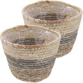 Healeved 2PCS Seagrass Plant Basket with Liner for Indoor Plants Rattan Pots 6inch Weaving Straw Planter Baskets Wicker Small Rustic Decorative Flower Pots for Desktop