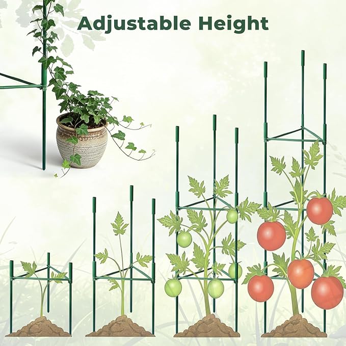 6 Pack Tomato Cages for Garden, Up to 48in Adjustable Tomato Cage, Tomato Stakes Plant Cage for Garden Plant Support, Climbing Vegetables Plants Flowers